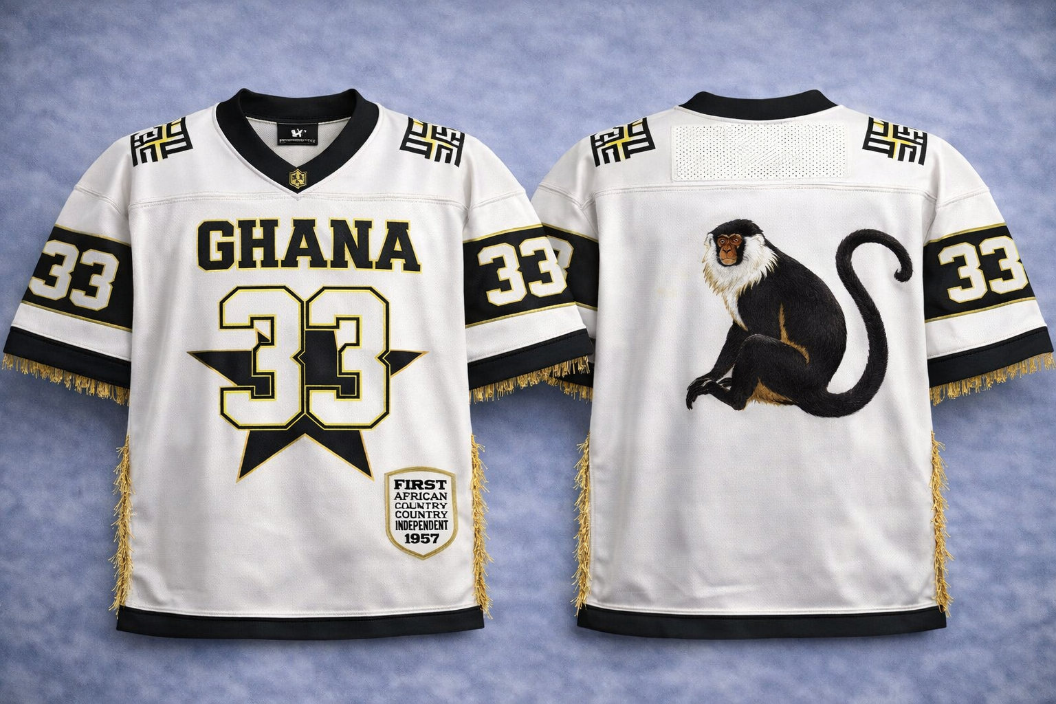 Ghana #33 First Giant jersey — Kente patterns, Adinkra symbols