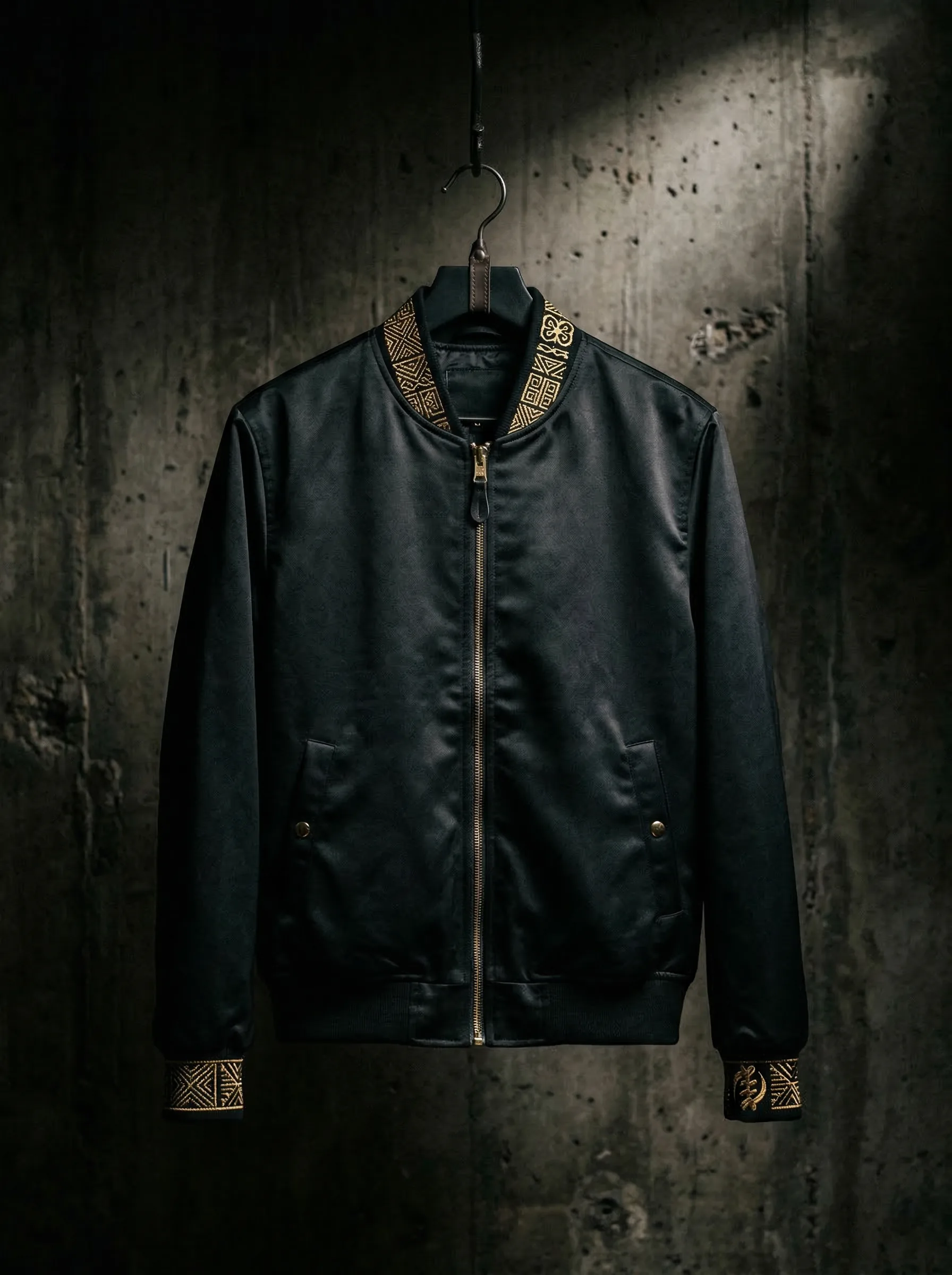 Culture Bomber — gold geometric African patterns